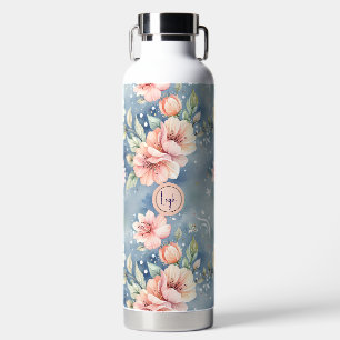 Peach und Blue Floral Trinkflasche