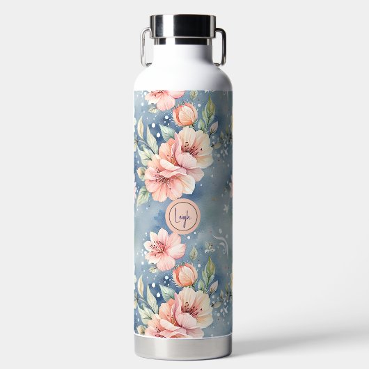 Peach und Blue Floral Trinkflasche (Vorderseite)