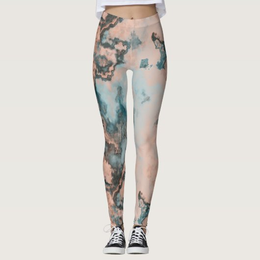 Peach und Blue Marble Abstrakt Leggings (Vorderseite)