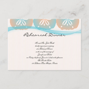 Peach und Blue Sand Dollar Beach Wedding Probe Einladung
