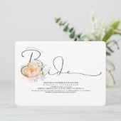 Peach und Cream Floral Script Brautparty Einladung (Stehend Vorderseite)