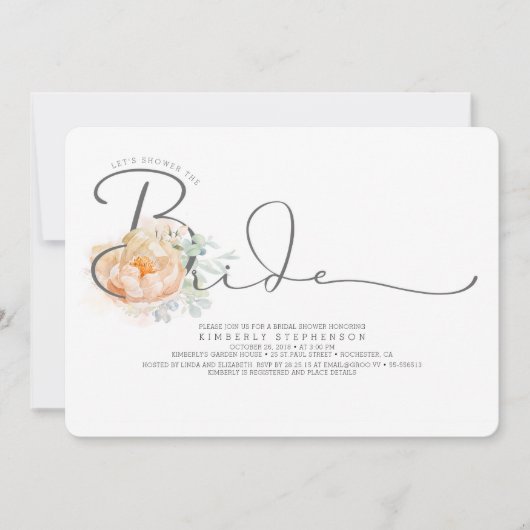 Peach und Cream Floral Script Brautparty Einladung (Vorderseite)