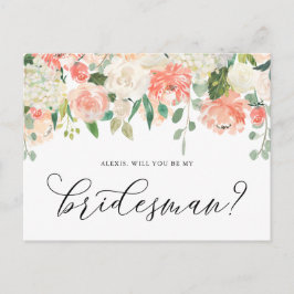 Peach und Elfenbein Blume werden Sie mein Bridesma Postkarte