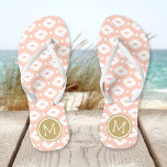 Peach und Gold Aztec Monogram Badesandalen<br><div class="desc">Maßgeschneiderte,  bedruckte Flop-Sandalen mit einem geometrischen Aztec-Muster und einem eigenen Monogramm oder einem anderen Text in einem Kreisrahmen. Klicken Sie auf Anpassen,  um Schriftart und Farben zu ändern oder eigene Bilder hinzuzufügen,  um ein einzigartiges Design zu erstellen!</div>