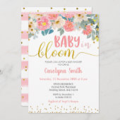 Peach und Gold Baby in Bloom Einladung (Vorne/Hinten)
