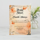 Peach und Gold Brautparty mit Spitzenakzenten Einladung (Stehend Vorderseite)