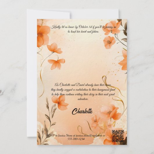 Peach und Gold Brautparty mit Spitzenakzenten Einladung (Rückseite)