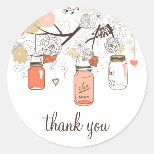 Peach und Gold Mason Jars Spring Danke Sticker (Vorderseite)