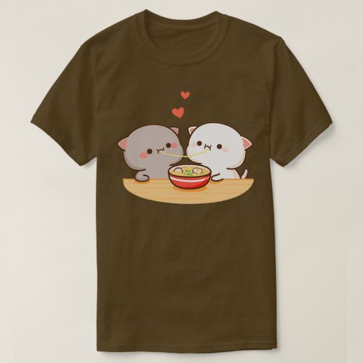 Peach und Goma Mochi Cat Eating Ramen T-Shirt (Design vorne)