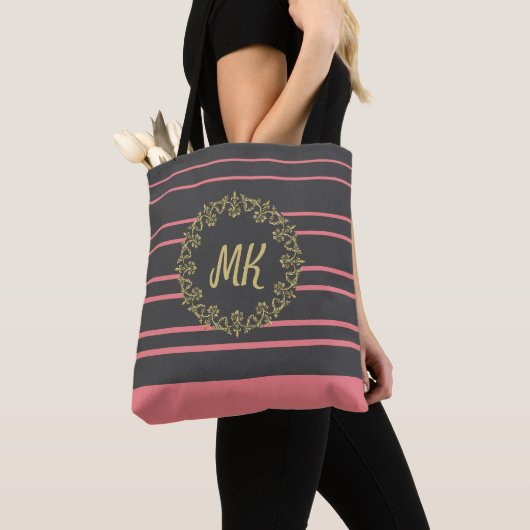 Peach und Grau Mit Monogramm Tasche (Von Nahem)