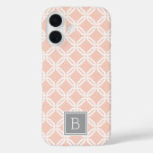 Peach und Graues Gittermuster Monogramm Case-Mate iPhone Hülle (Rückseite)