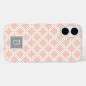 Peach und Graues Gittermuster Monogramm Case-Mate iPhone Hülle (Rückseite (Horizontal))