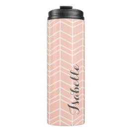 Peach und Gray Herringbone Monogramm Thermosbecher