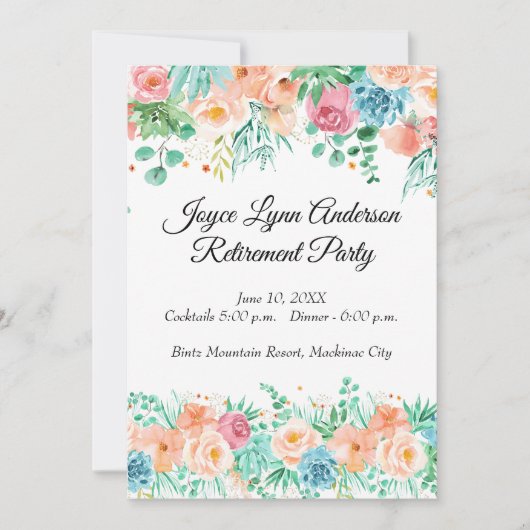 Peach und Green Floral Pensionsprogramm Einladung (Vorderseite)