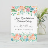 Peach und Green Floral Pensionsprogramm Einladung (Stehend Vorderseite)