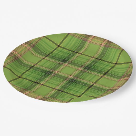 Peach und Green Kariert (Botm) Pappteller (Schrägansicht)