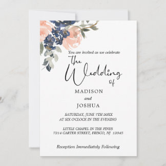 Peach und Indigo Blue Floral Einladung
