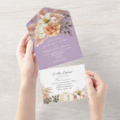 Peach und Lila Blumenhochzeit All In One Einladung (Abreißen)