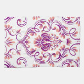 Peach und Lila Damask Blumenmuster Elegant Geschirrtuch (Horizontal)
