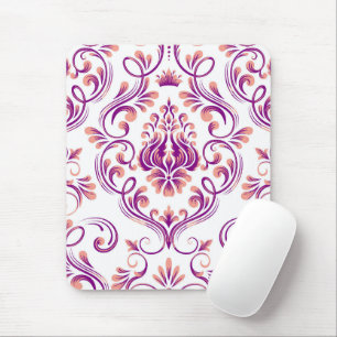 Peach und Lila Damask Blumenmuster Elegant Mousepad