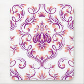 Peach und Lila Damask Blumenmuster Elegant Mousepad (Vorne)