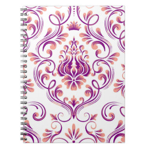 Peach und Lila Damask Blumenmuster Elegant Notizblock