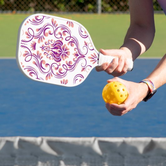 Peach und Lila Damask Blumenmuster Elegant Pickleball Schläger (InSitu)