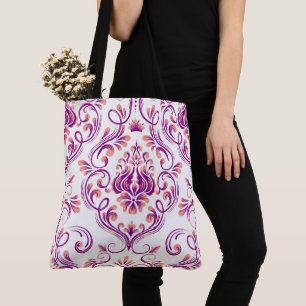 Peach und Lila Damask Blumenmuster Elegant Tasche