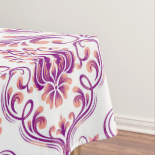 Peach und Lila Damask Floral Elegante Baumwolle Tischdecke