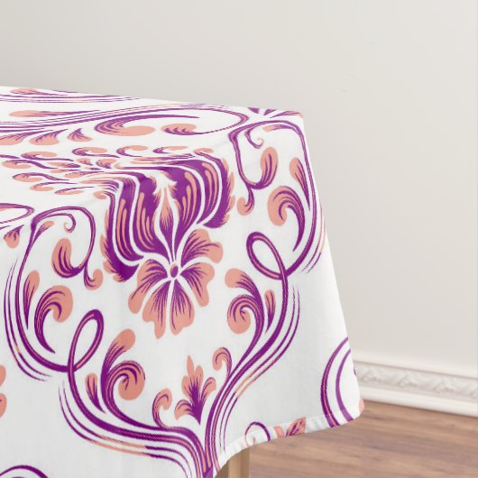 Peach und Lila Damask Floral Elegante Baumwolle Tischdecke (Beispiel)