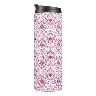 Peach und Lila Damask Floral Elegantes Muster Thermosbecher