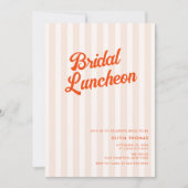 Peach und Mandarine Retro Streifen Brautparty Einladung (Vorderseite)