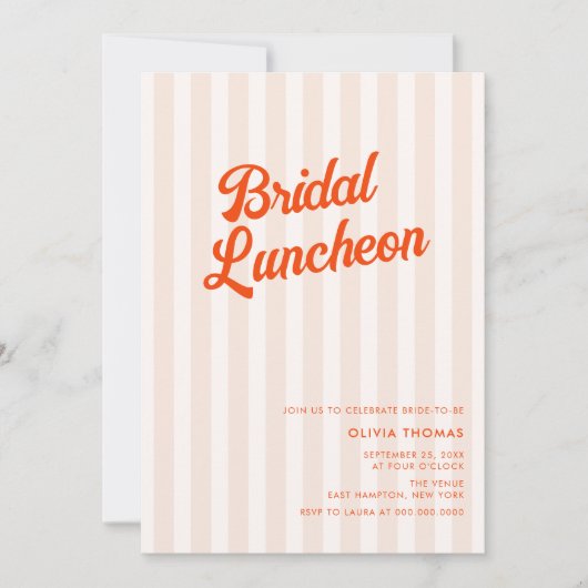 Peach und Mandarine Retro Streifen Brautparty Einladung (Vorderseite)