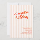 Peach und Mandarine Retro Stripe Hochzeit Einladung (Vorderseite)