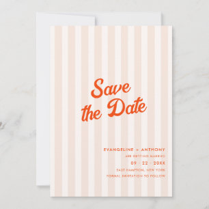 Peach und Mandarine Retro Stripe Hochzeit Save The Date