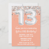Peach und Silver 13. Geburtstag Einladung (Vorderseite)