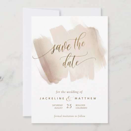 Peach und Terracotta Pinselstriche Minimale Hochze Save The Date (Vorderseite)