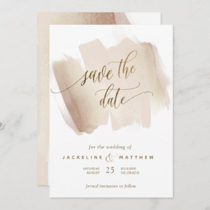 Peach und Terracotta Pinselstriche Minimale Hochze Save The Date