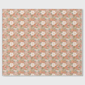 Peach und White Retro Daisies Blumenmuster Geschenkpapier (Flach)
