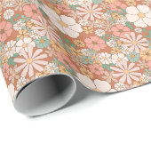 Peach und White Retro Daisies Blumenmuster Geschenkpapier (Rolleneckpunkt)