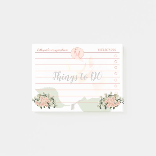 Peach und White Roses Dinge tun, um Post-It-Notes Post-it Klebezettel (Vorderseite)