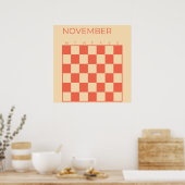 Peach Undated Checked November Monthly Calendar Poster (Küche)