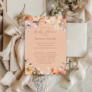 Peach Vintag Floral Fall Baby Dusche Einladung