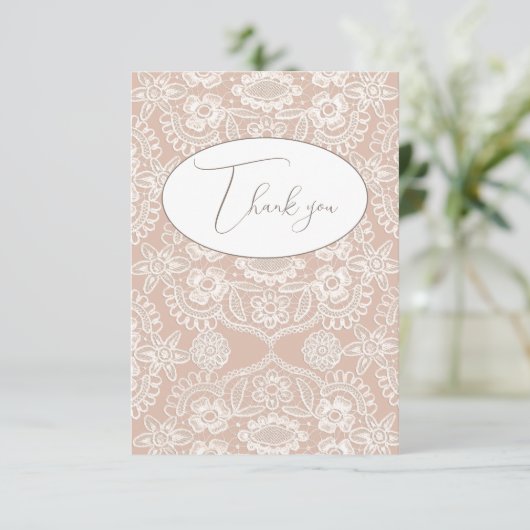 Peach Vintag Lace Flace Dankeschön Karte (Stehend Vorderseite)
