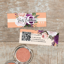 Peach Vintag Rose Floral Modernes Personal QR Mini Visitenkarte
