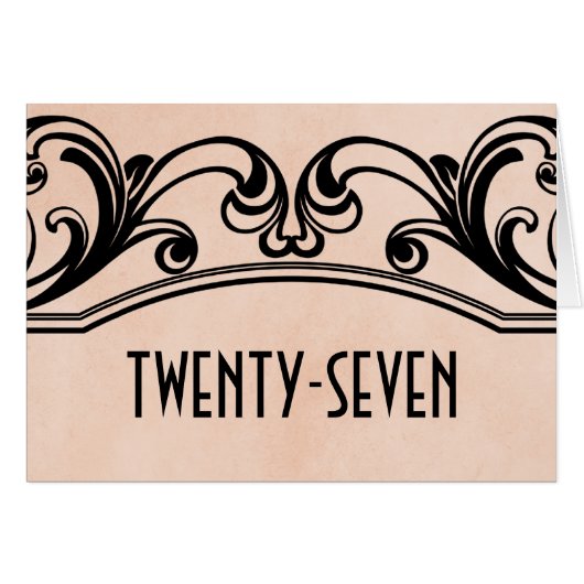 Peach Vintag Wirbel Tischnummer Card (Vorderseite (Horizontal))