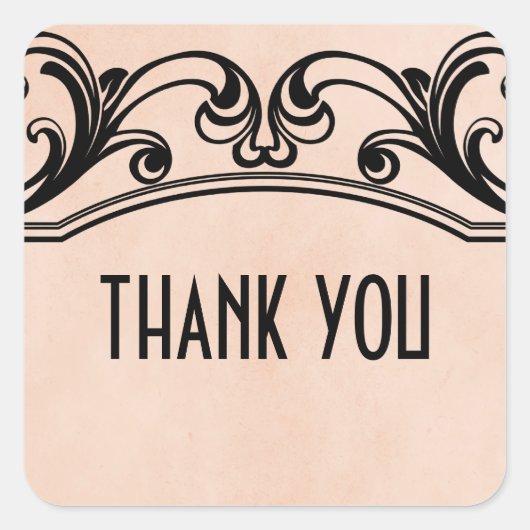 Peach Vintagen Wirbel Danke Stickers (Vorderseite)