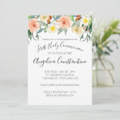 Peach Wassercolor Blume Erste Heilige Kommune Einladung (Stehend Vorderseite)