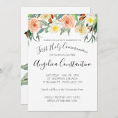 Peach Wassercolor Blume Erste Heilige Kommune Einladung (Vorne/Hinten)