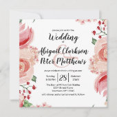 Peach Wassercolor Blumengestelle Hochzeitsplatz Einladung (Vorderseite)